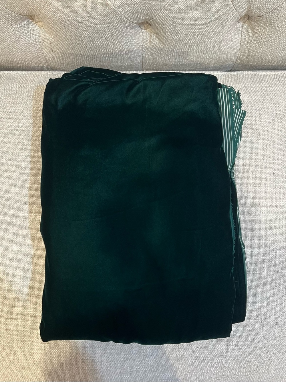 Green velvet fabric unstitched